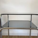 Side table in chrome and smoked glass 70s