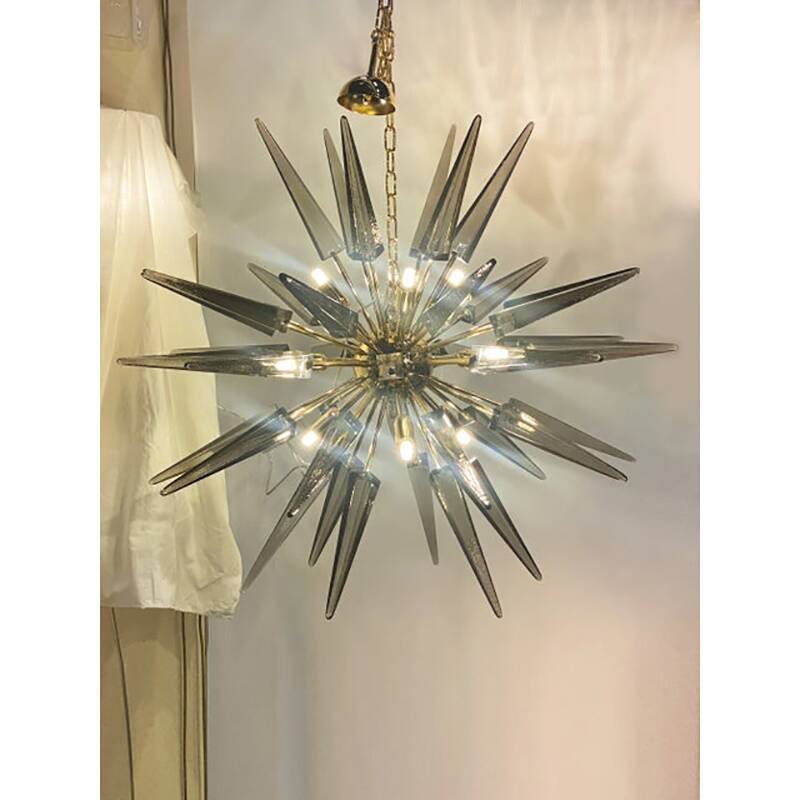 Contemporary Smoked “Spikes” Murano Glass Sputnik Chandelier