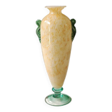 Vase Amphore, moucheté jaune. Style Murano. En verre soufflé. Haut 28 cm