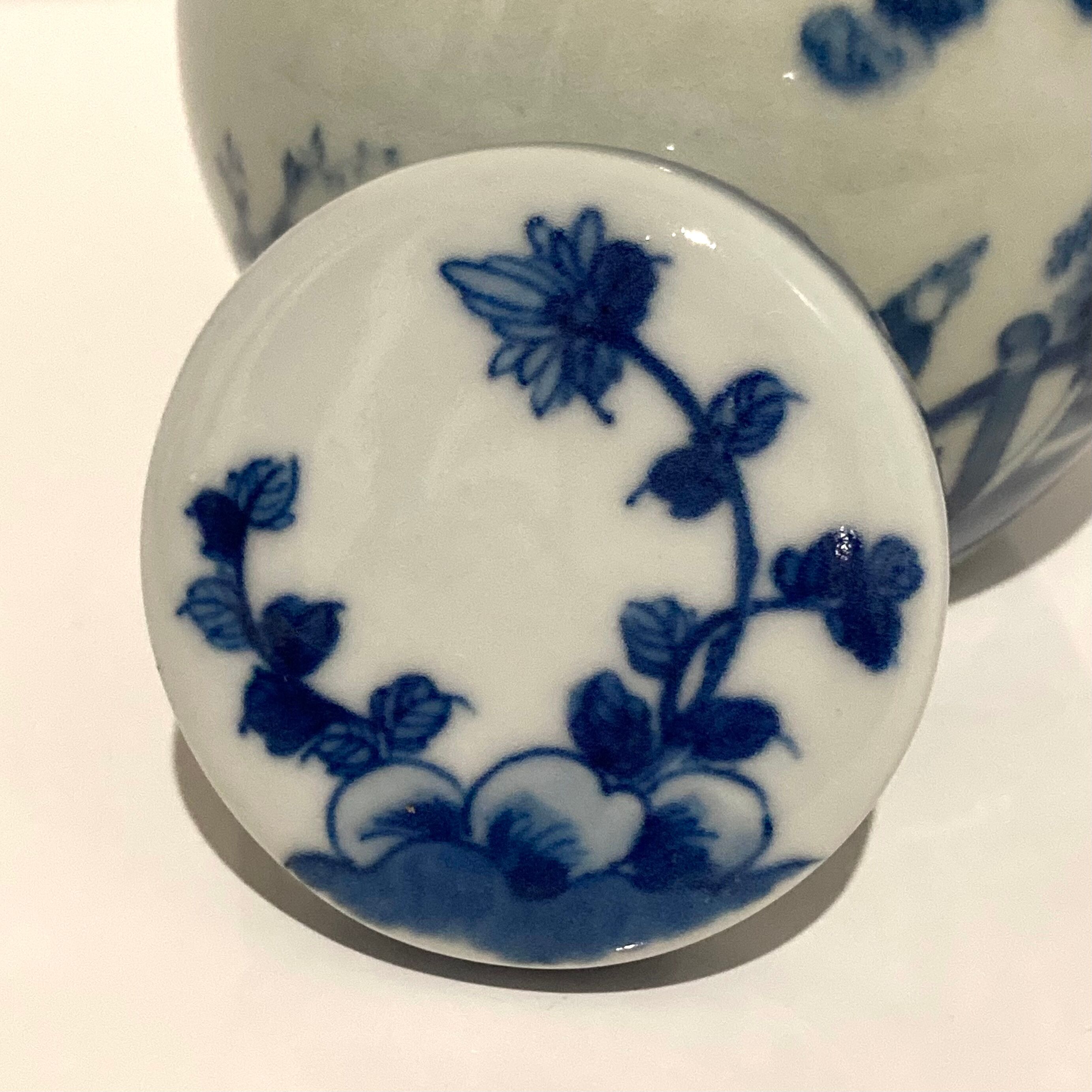 Chinese covered jar in blue white porcelain
