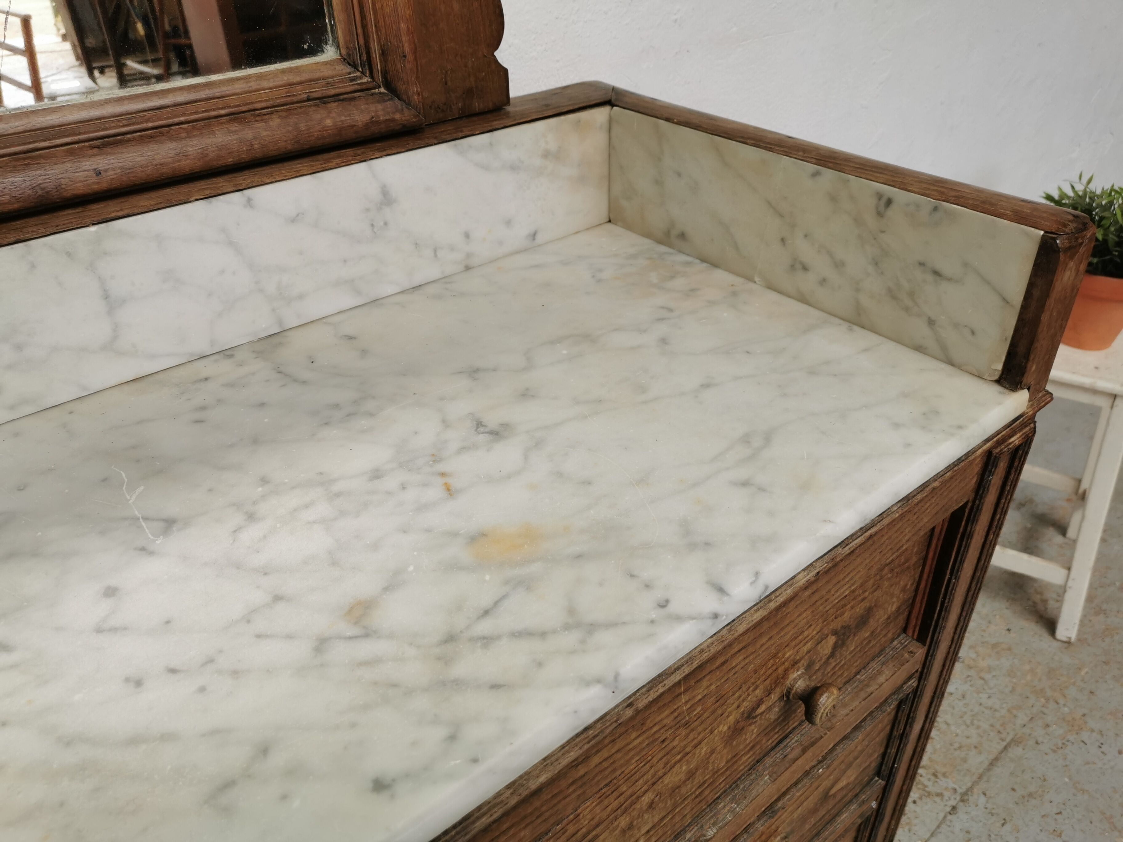 Commode coiffeuse 1900 en chêne et marbre