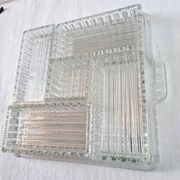 Large 6-piece aperitif tray in French molded rock crystal from the 50s and 60s