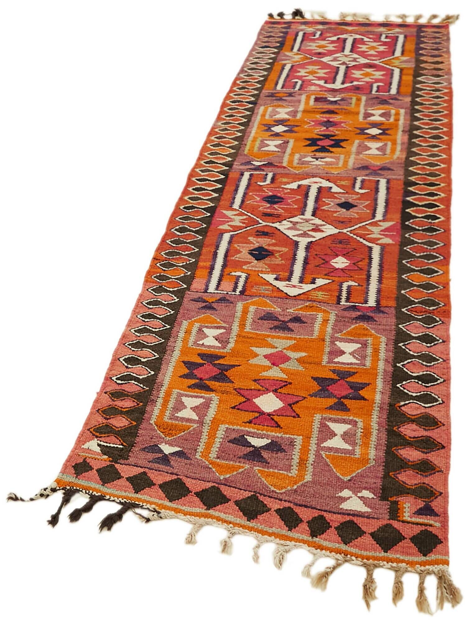Turkish Handwoven Vintage Herki Kilim 90 cm x 307 cm