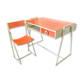 Bureau et sa chaise vintage en formica orange