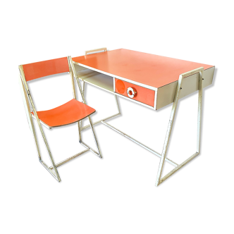 Vintage desk and chair in orange formica