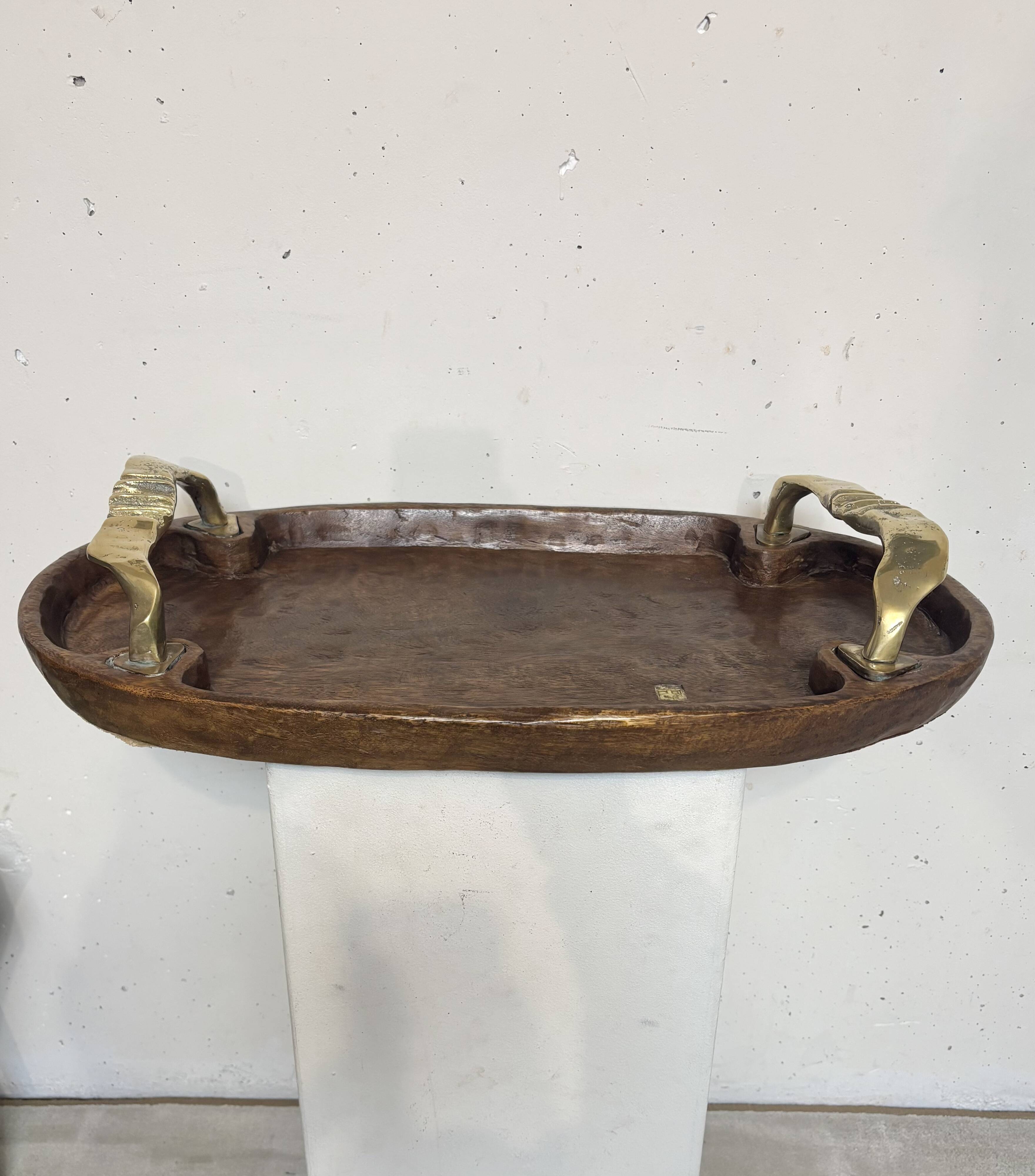 David Marshall wood and brass tray
