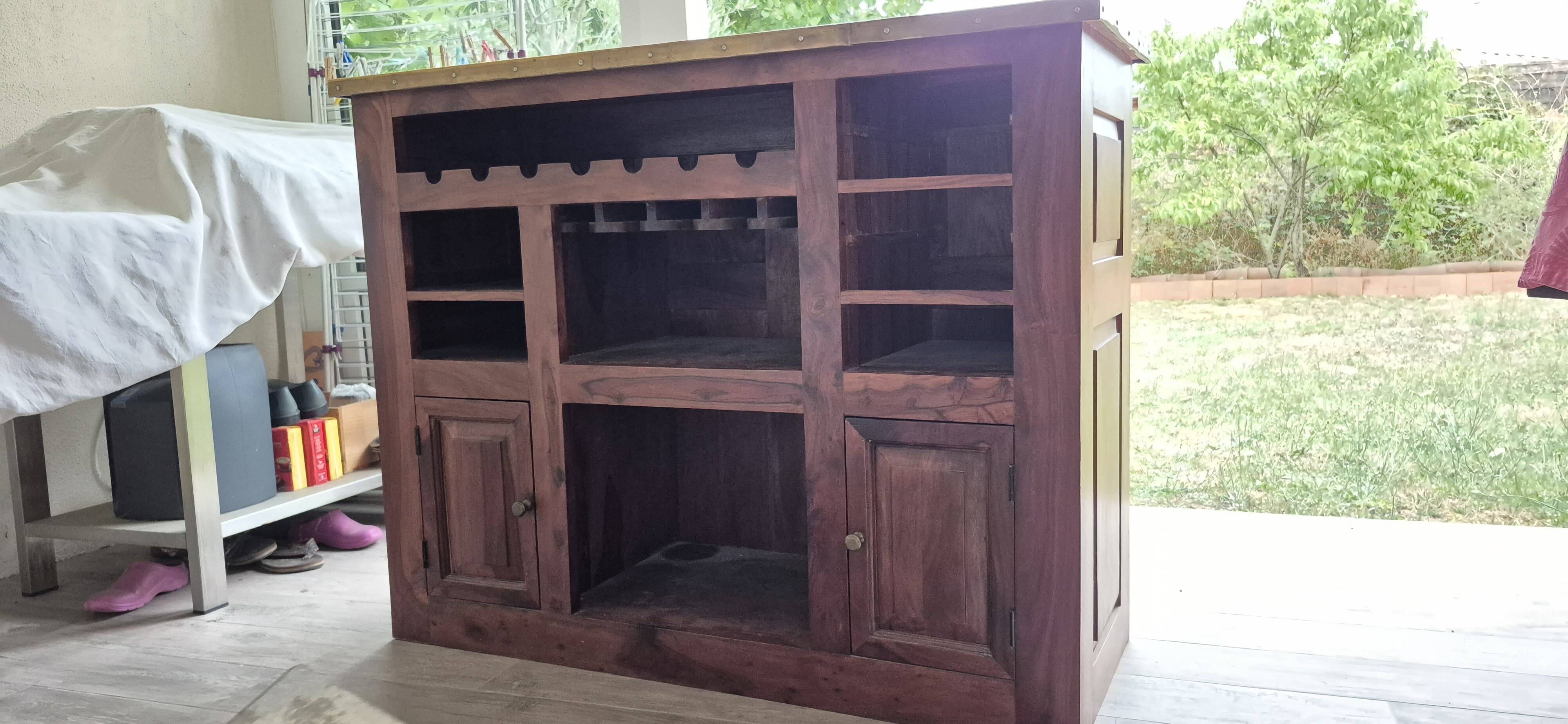 Solid teak and brass bar cabinet