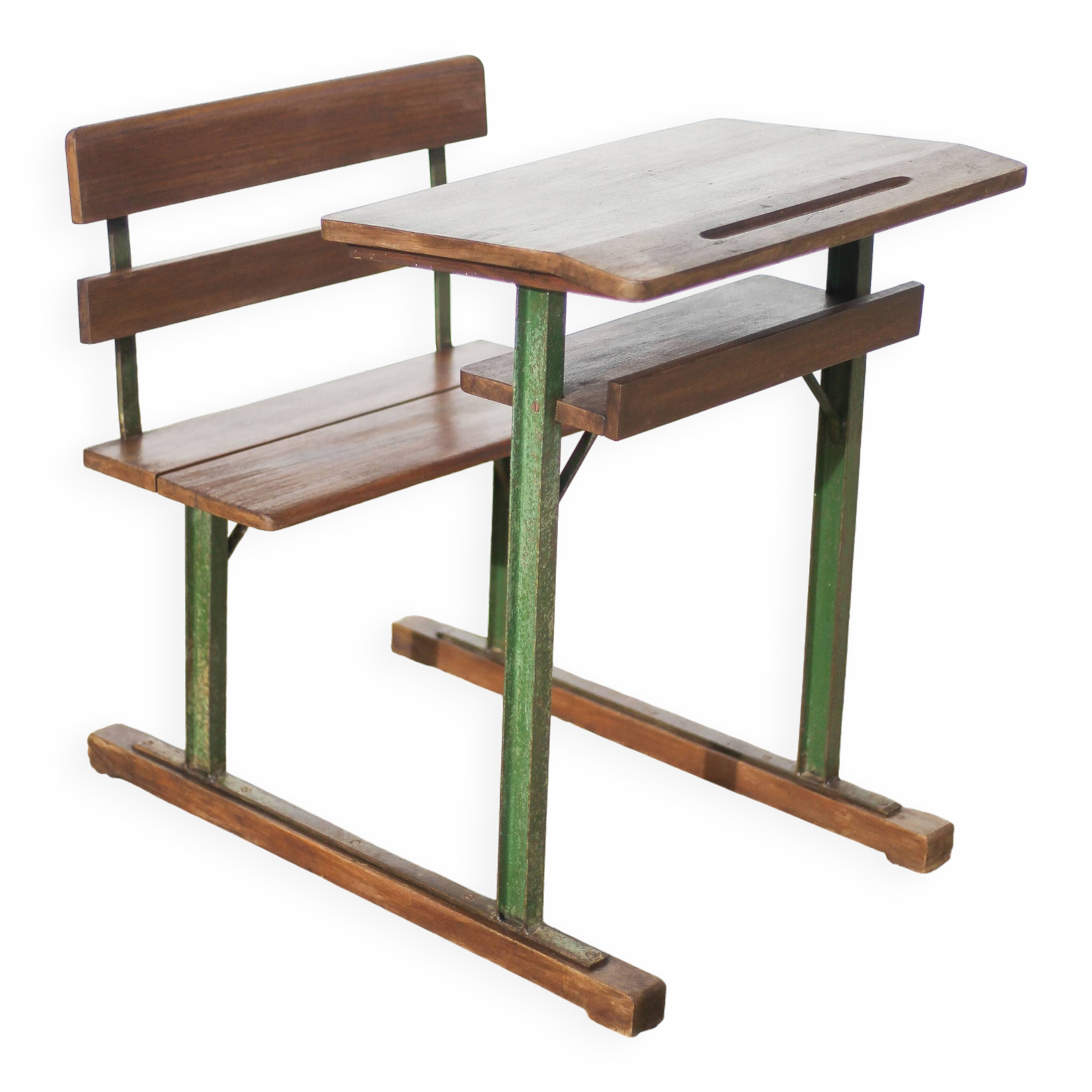 Vintage desk, wooden and metal children's desk, school desk