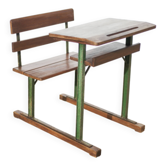 Bureau vintage, bureau enfant bois et métal, bureau d'écolier