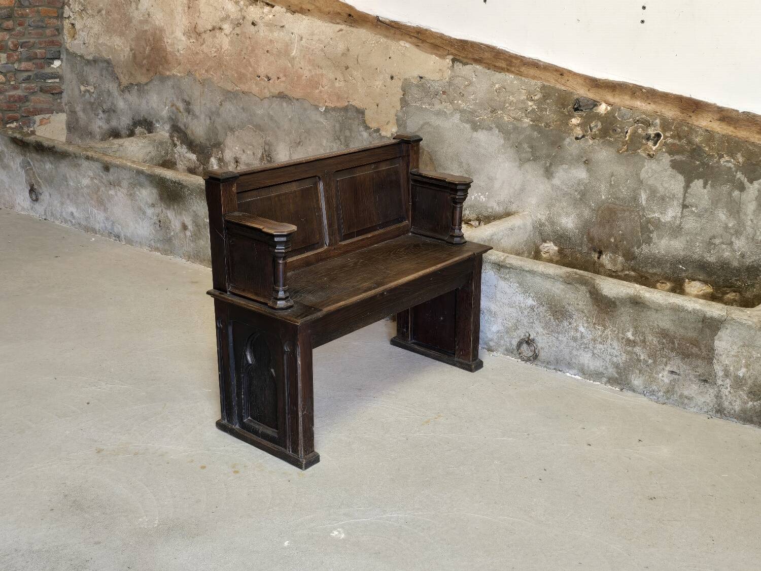 Small 19th century church chest bench in solid oak
