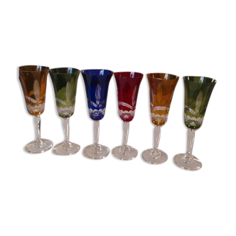 Champagne flutes in colored Nancy crystal