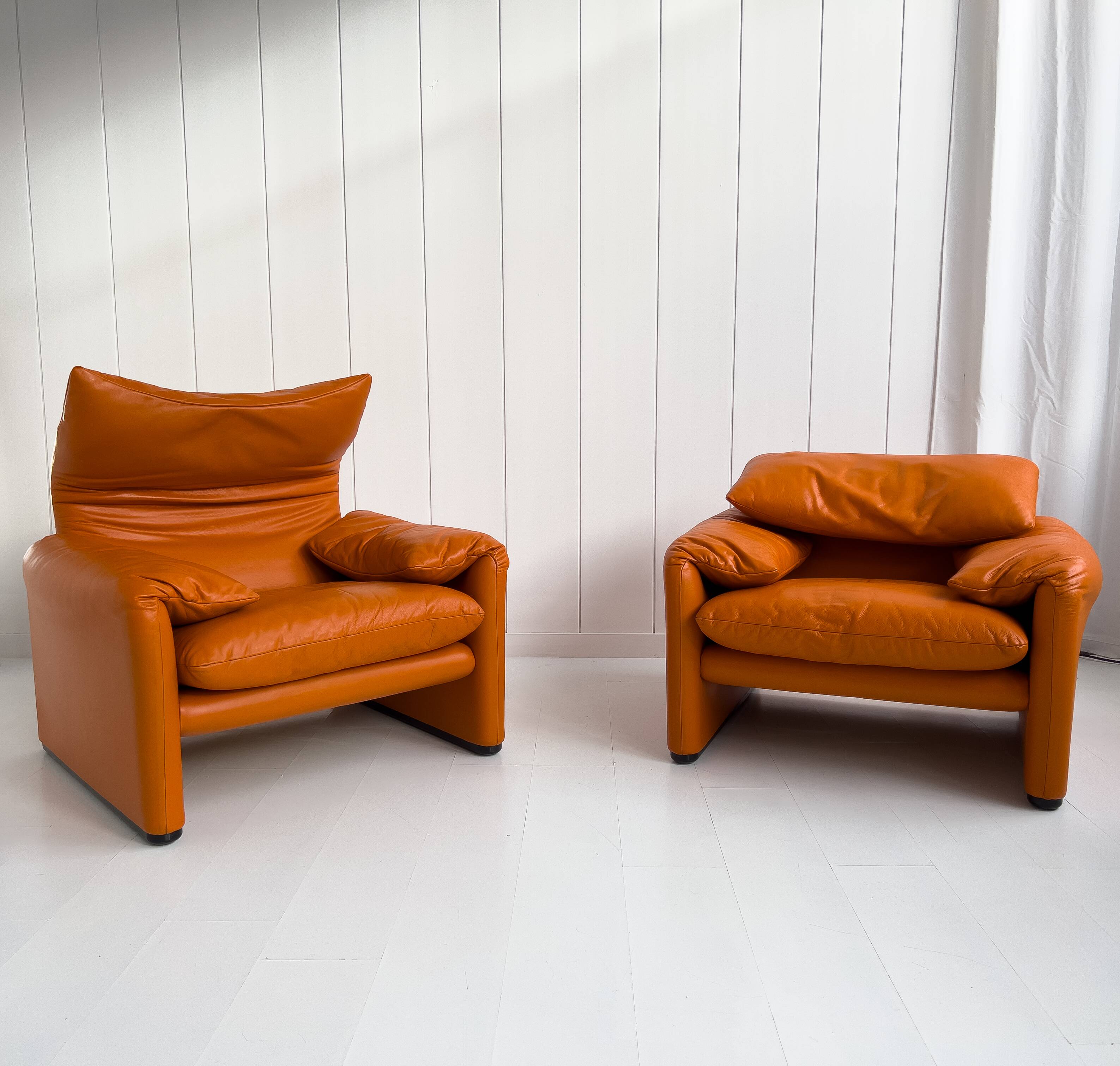 pair of Maralunga armchairs by Vico Magistretti
