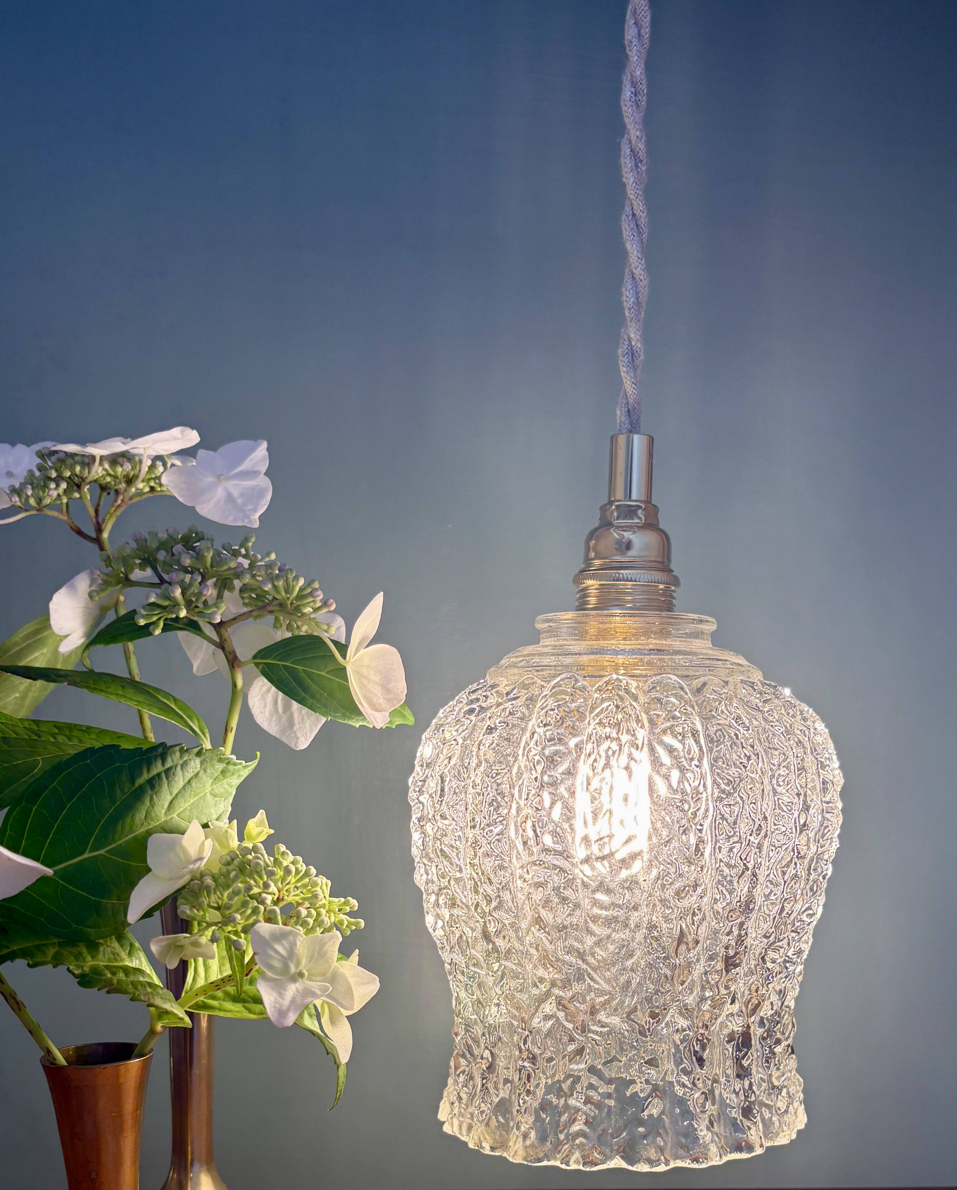 Vintage tulip pendant light in clear molded glass