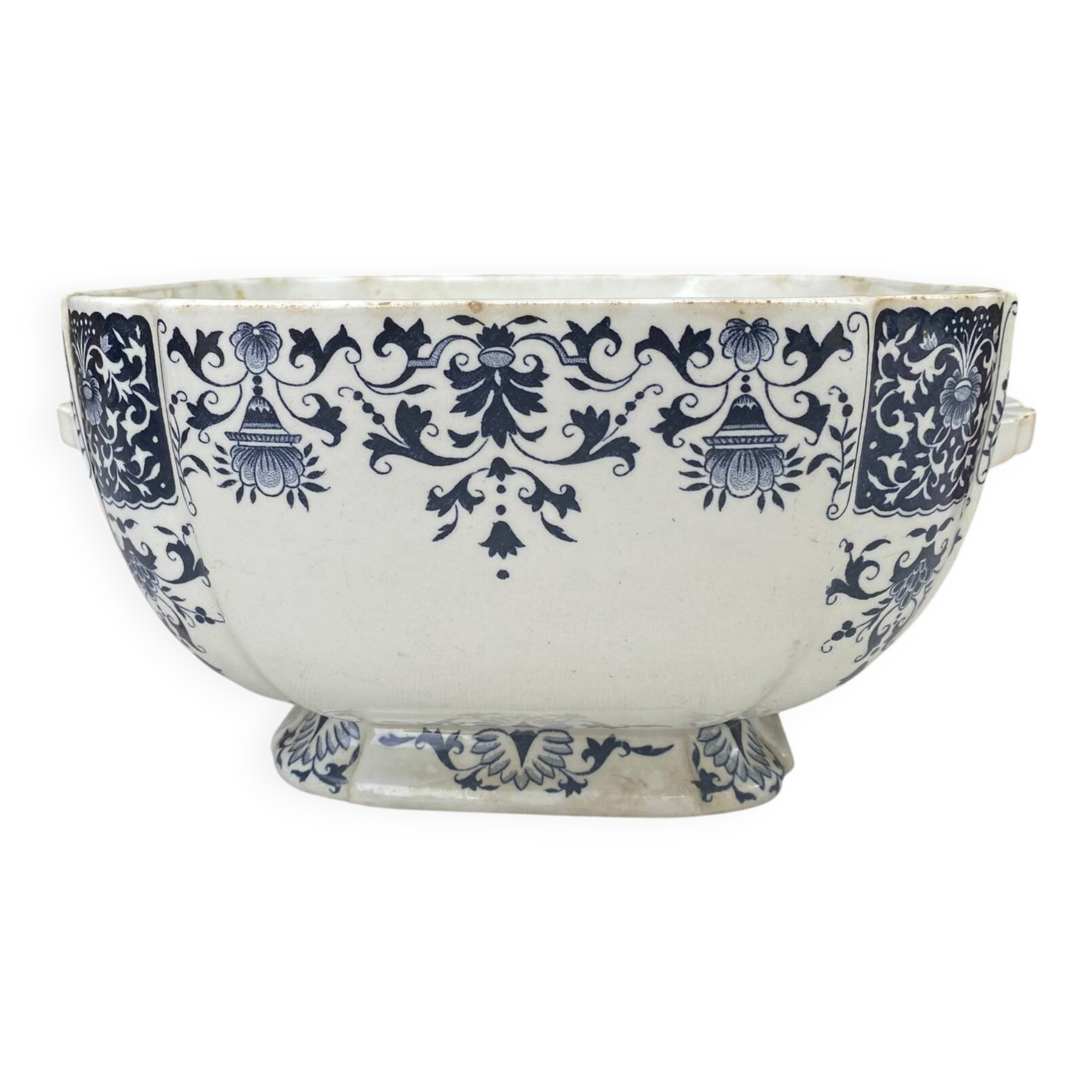 Antique vegetable dish, earthenware salad bowl from Gien.
