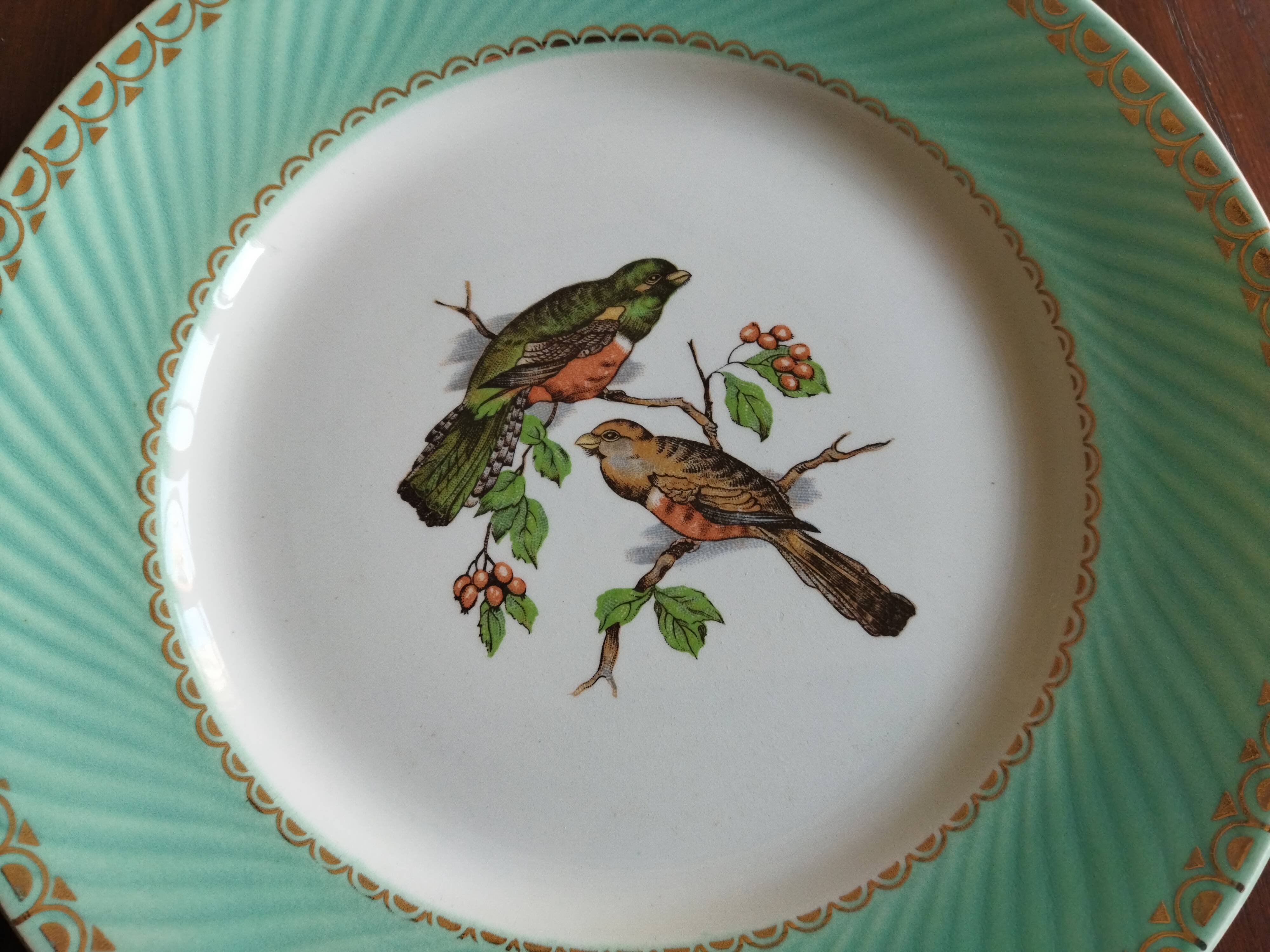 6 assiettes plates Fenal Badonviller "Oiseaux" vintage années 1950
