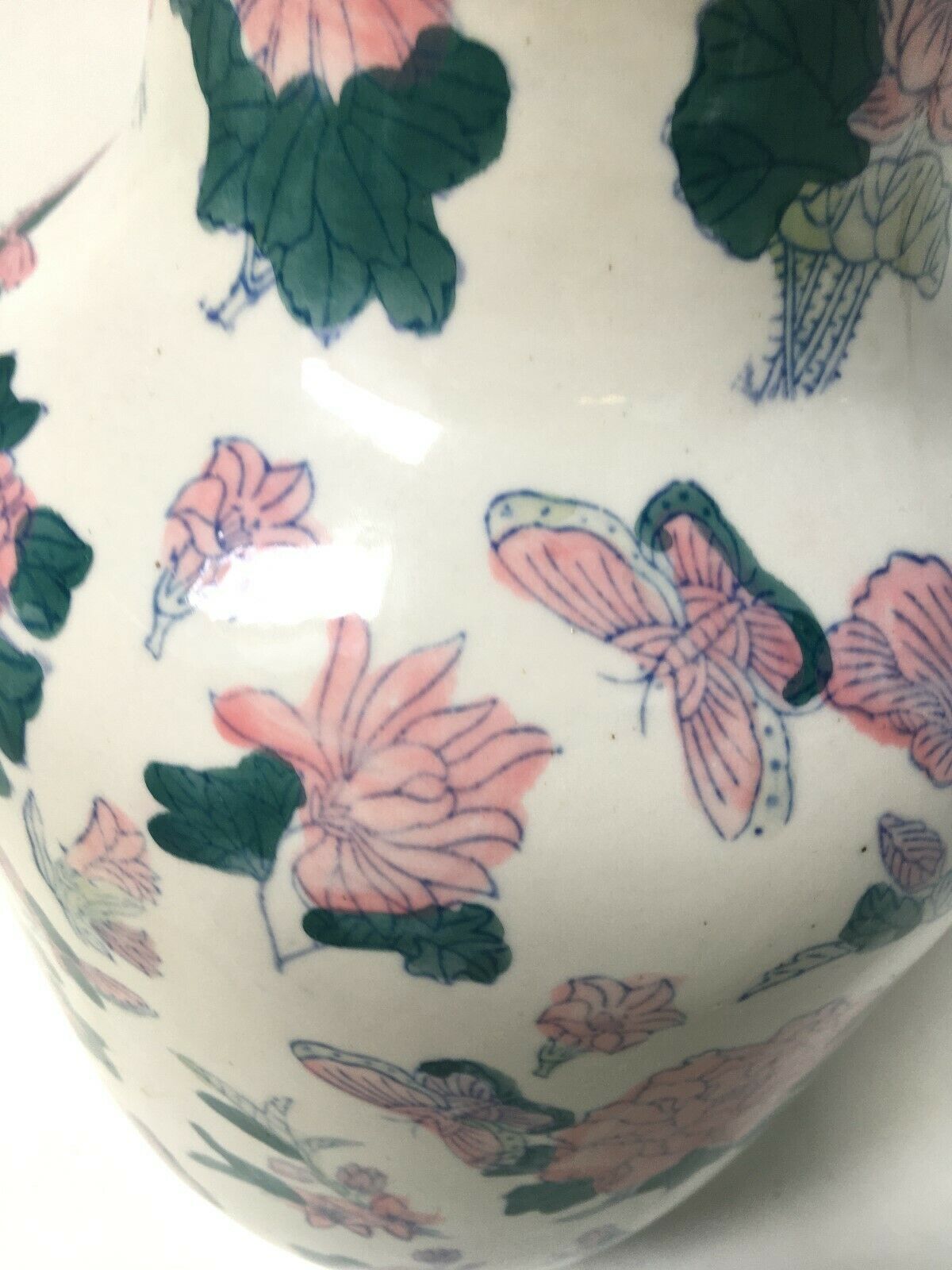 Vase Chine decor floral butterfly pink chinese antique pot