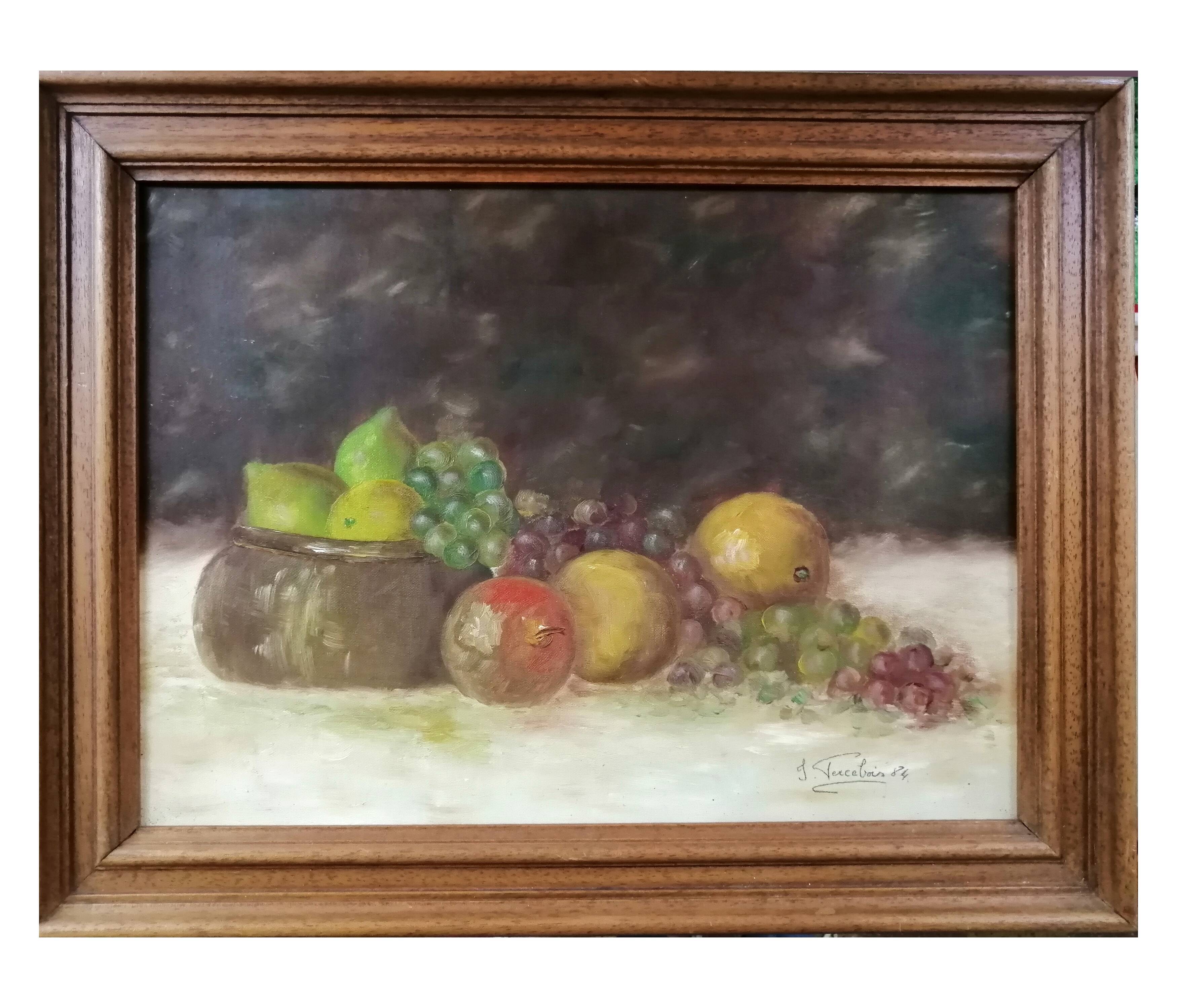 Still life with fruit signed, dated and framed 54cmX42cm