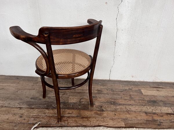 Fauteuil de bureau bistrot Fischel cannée cannage vintage 1950