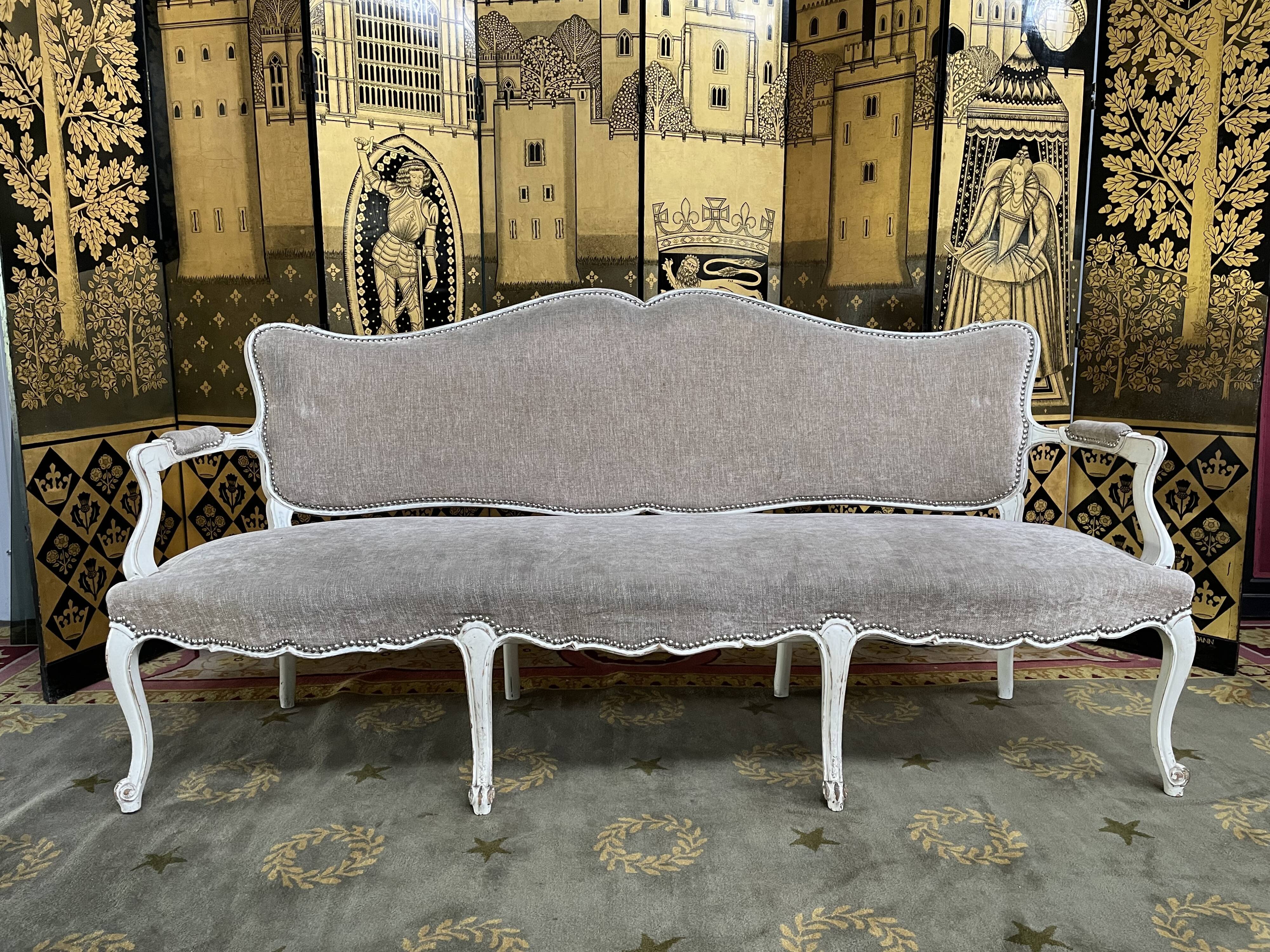 Louis XV taupe and cream style sofa