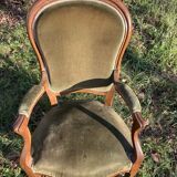 Armchair Voltaire Louis Philippe in wood green velvet XIX