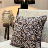 Indian cotton block print cushion with “flower” pattern - indigo blue