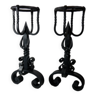 Pair of wrought iron landier andirons