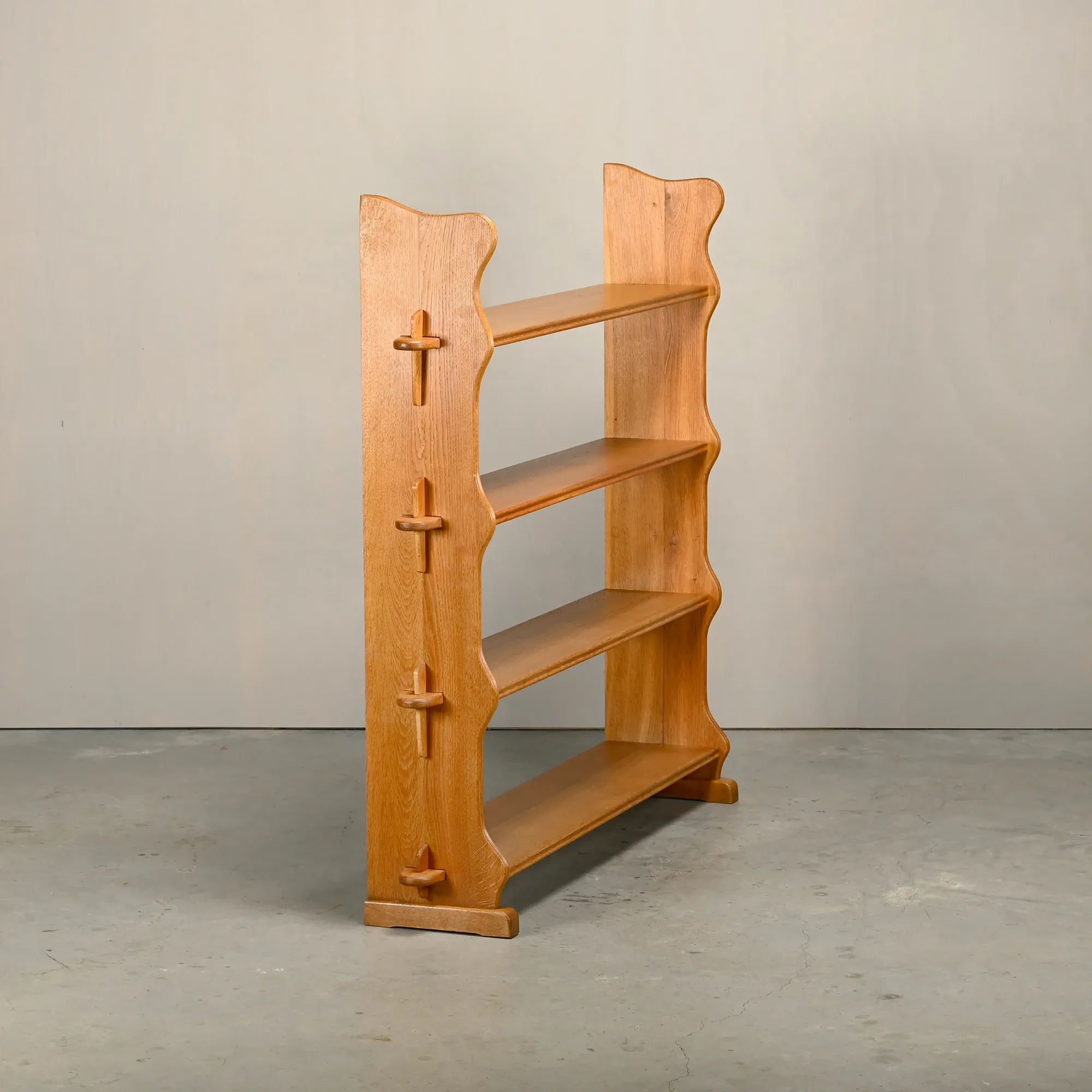 Shelf in Brutalist Henning Kjærnulf or Arts and Crafts style solid Oak 1960