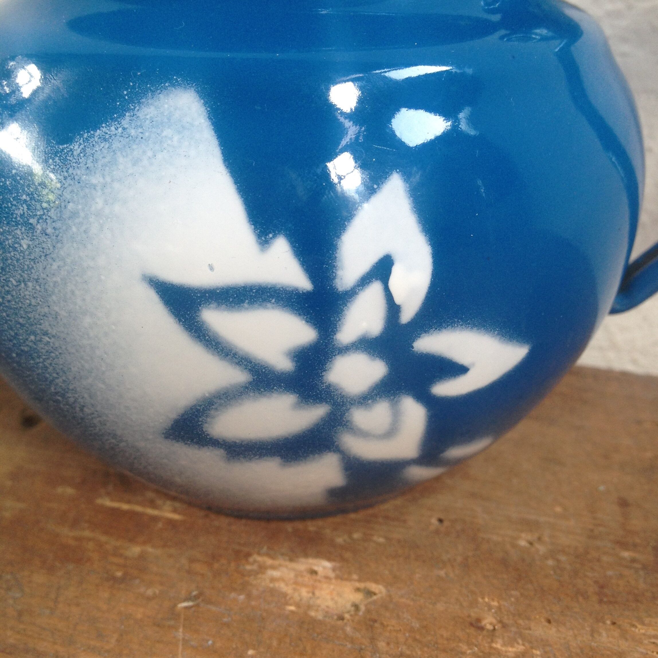 Enamelled tin teapot