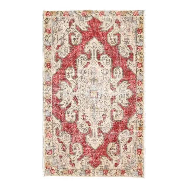 Vintage Turkish Oushak Handmade Wool Cotton Red Area Rug 127x209