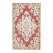 Vintage Turkish Oushak Handmade Wool Cotton Red Area Rug 127x209