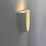 Vintage half-circle wall lamp, white lacquered metal and opaline glass, France 1970