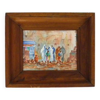Original orientalist watercolor rue d'Alger. Watercolor framed and signed