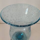 Photophore en verre bullé bleu, style Biot