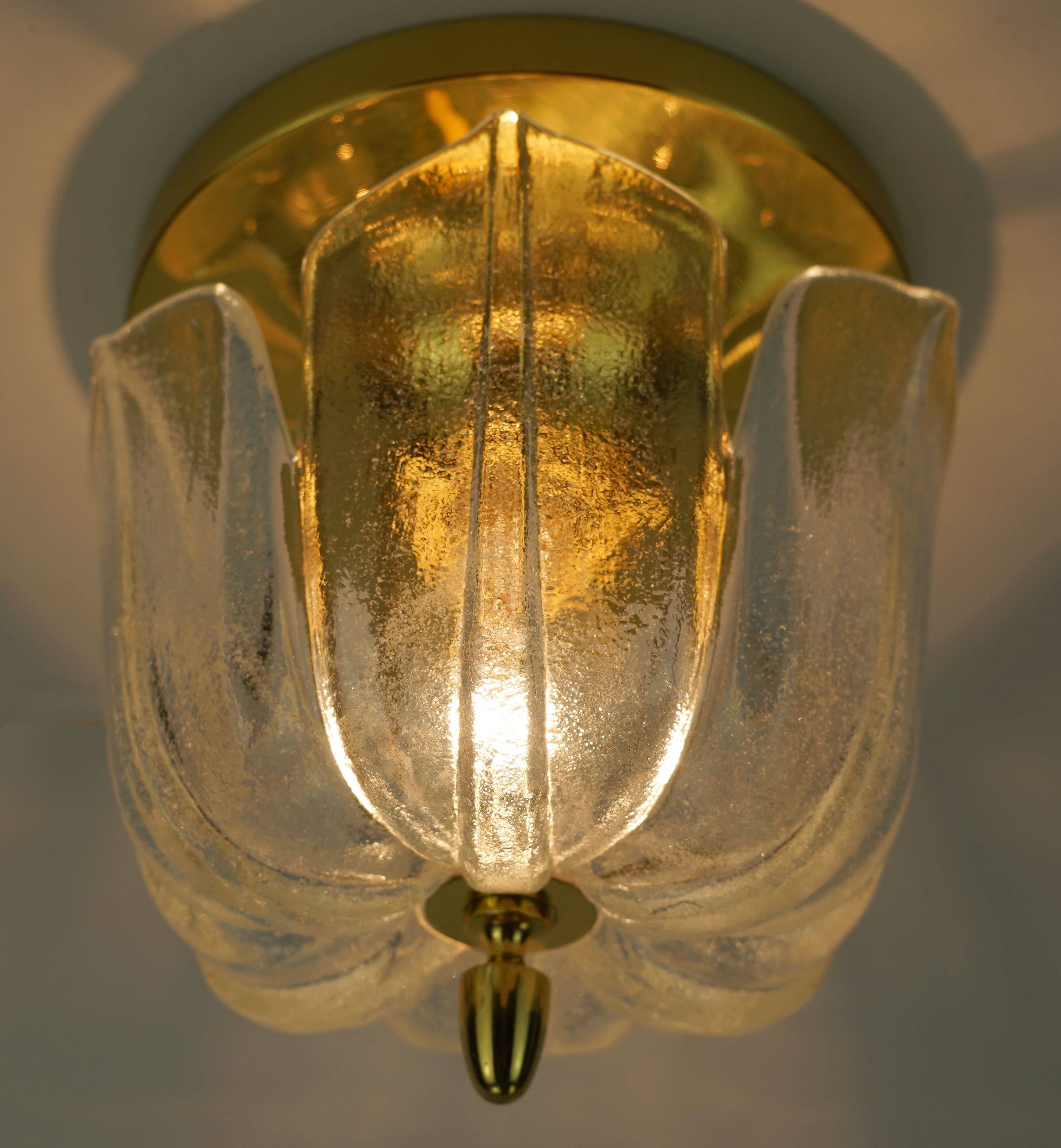 Limburg flush mount model a475 3031 flower-shaped glass shade and brass 70s