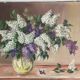 Painting without frame Oil on canvas Signed Ocadlik, Bouquet of lilacs