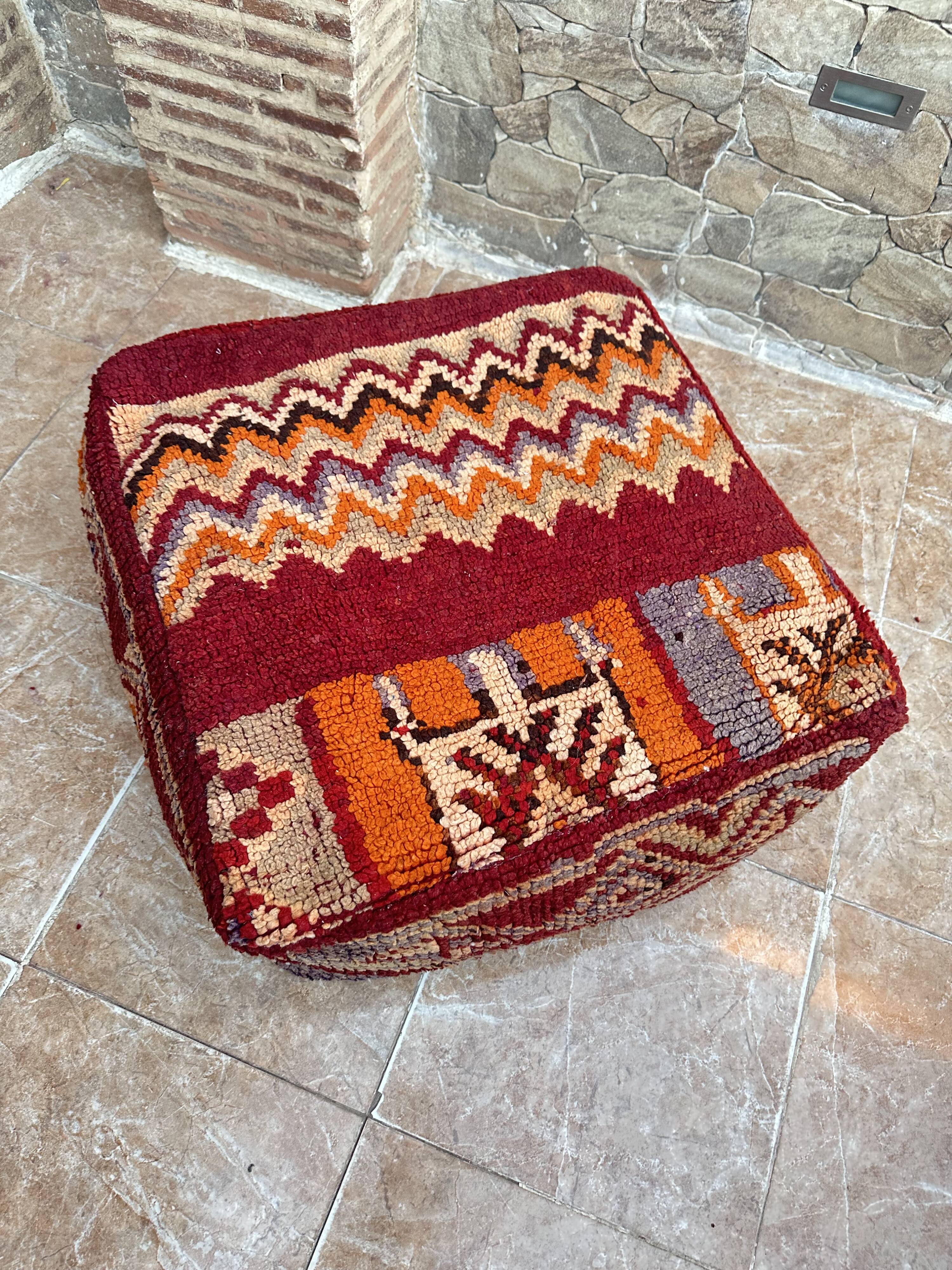 Handmade Berber Kilim pouf, floor cushion