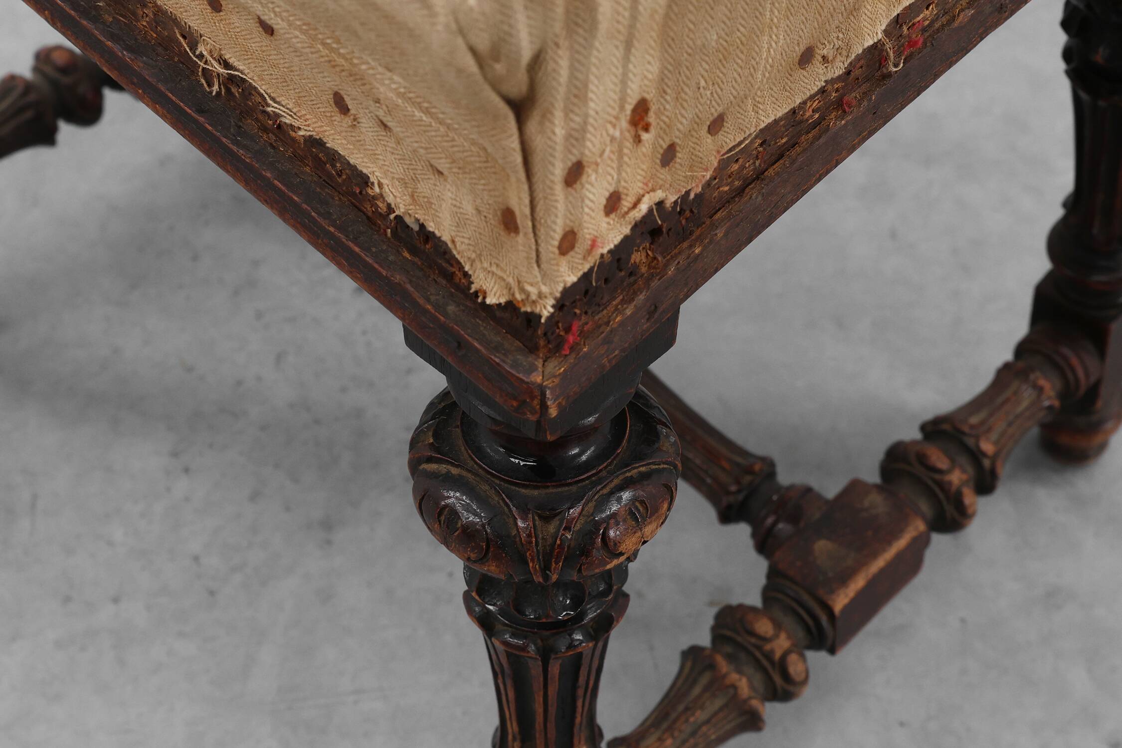 Baroque 19th century oak stool in Louis XV style, France