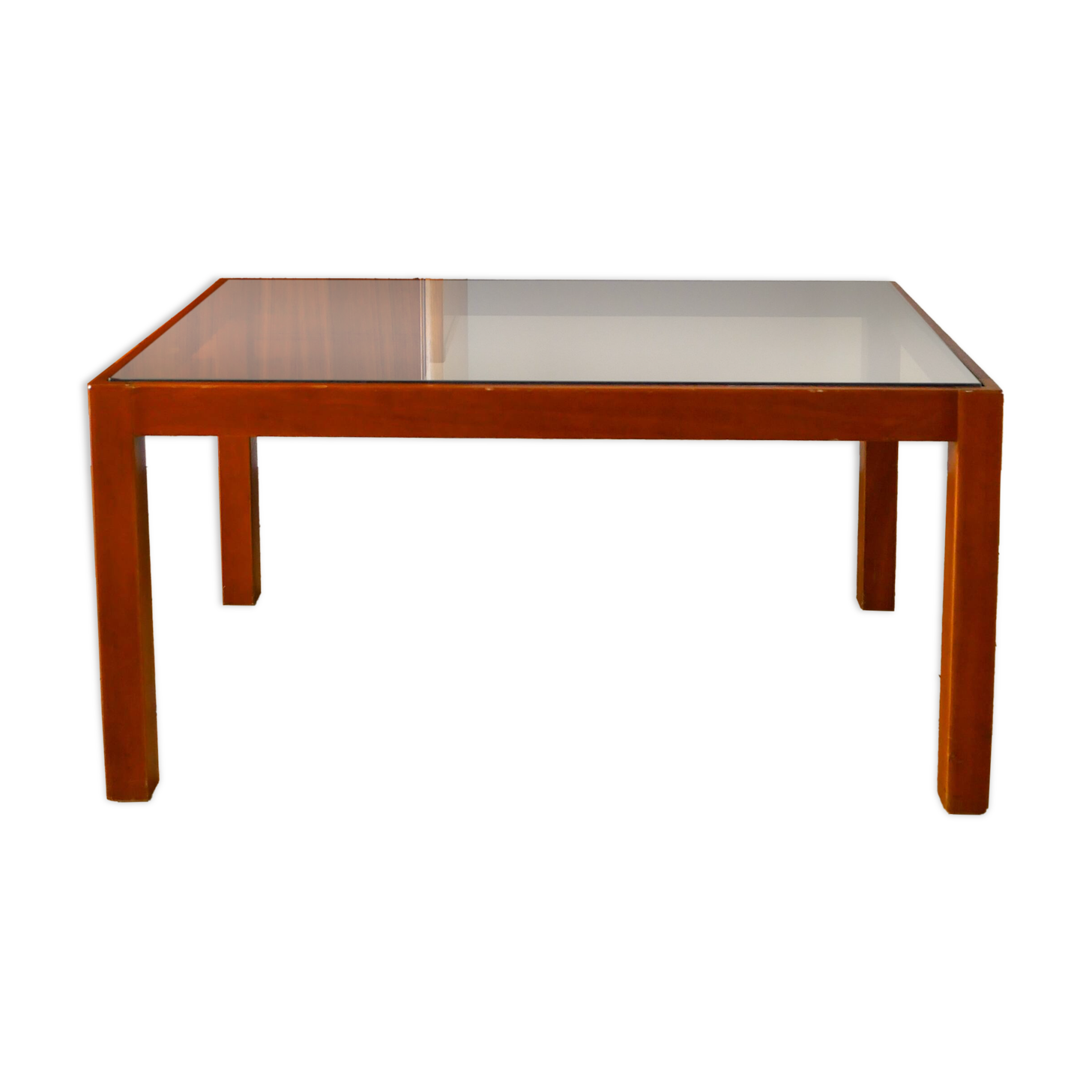 Wood and smoked glass coffee table, Design, 1970