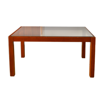 Wood and smoked glass coffee table, Design, 1970