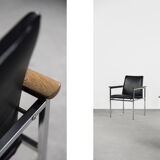 Mid-Century Scandinavian Black Leather Armchair by Sigvard Bernadotte for France & Søn, 1960s, Set o
