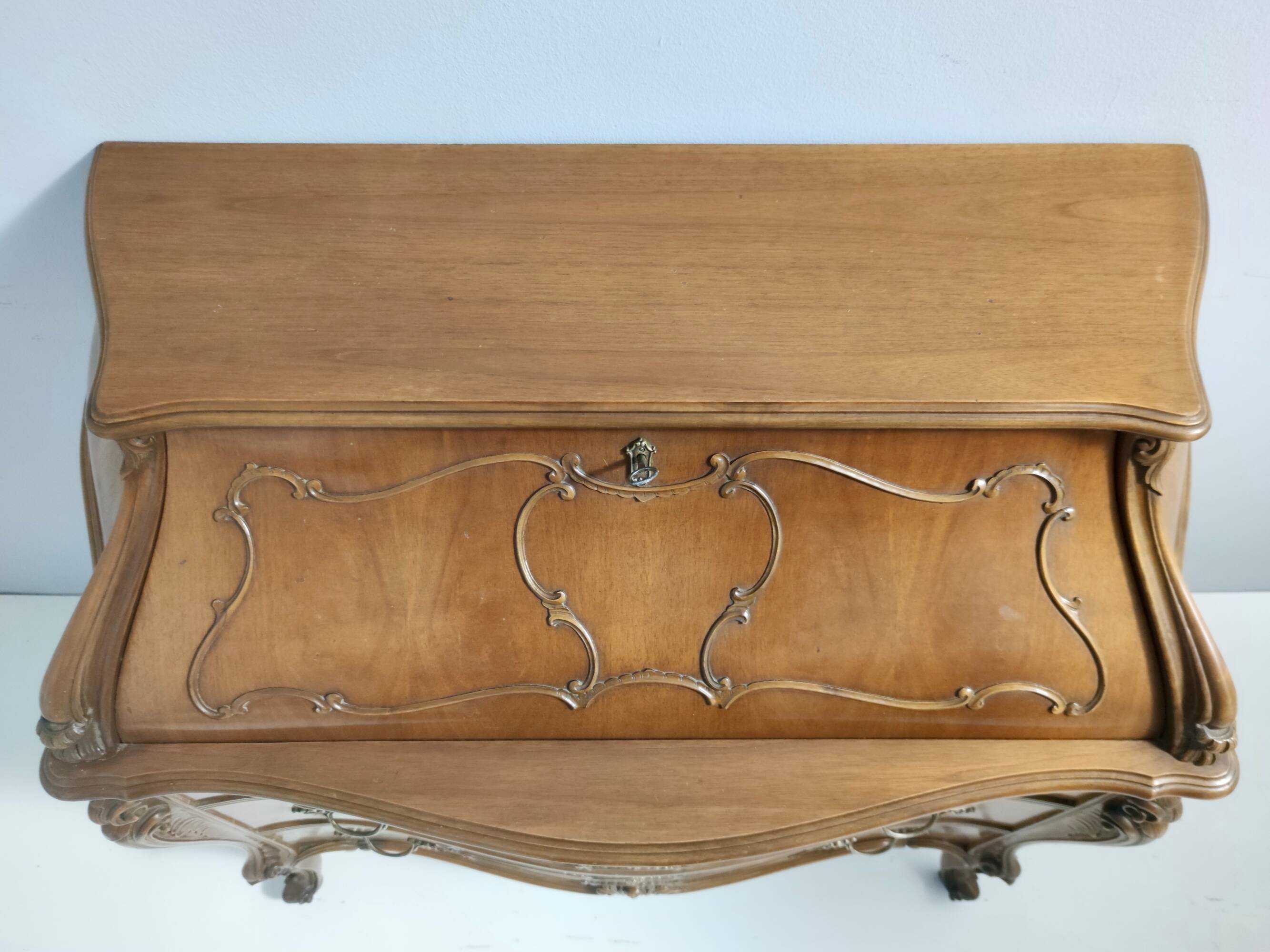 Vintage Baroque Solid Walnut Dresser with Inlaid Designs, Italy