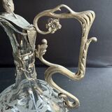 Ewer – Engraved glass and silver-plated metal – Mistletoe decoration