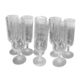 Lot of 8 engraved crystal champagne flutes