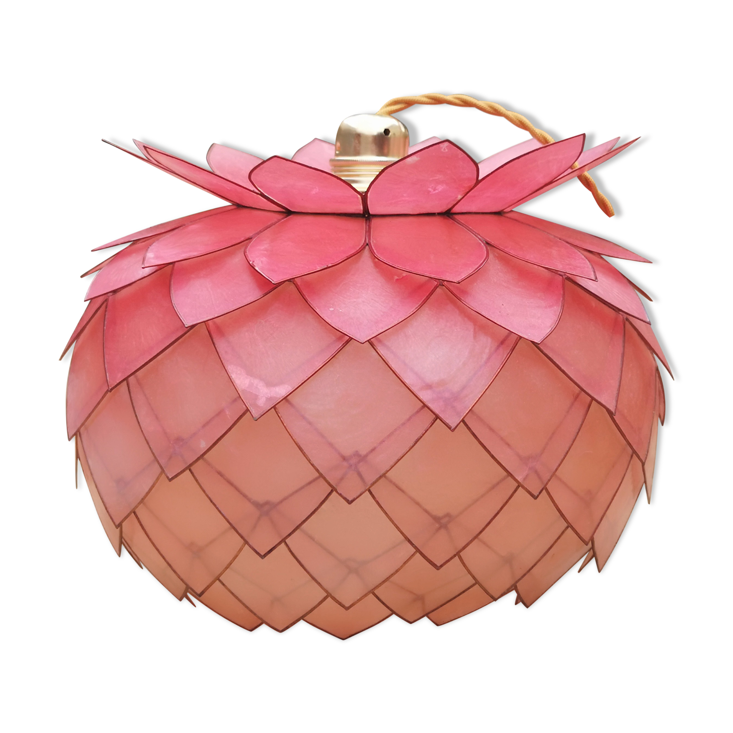 Vintage hanging lamp mother-of-pearl lotus flower and rose-degrading brass