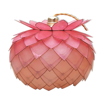 Vintage hanging lamp mother-of-pearl lotus flower and rose-degrading brass