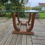 Table basse Art déco en verre, bois et laiton