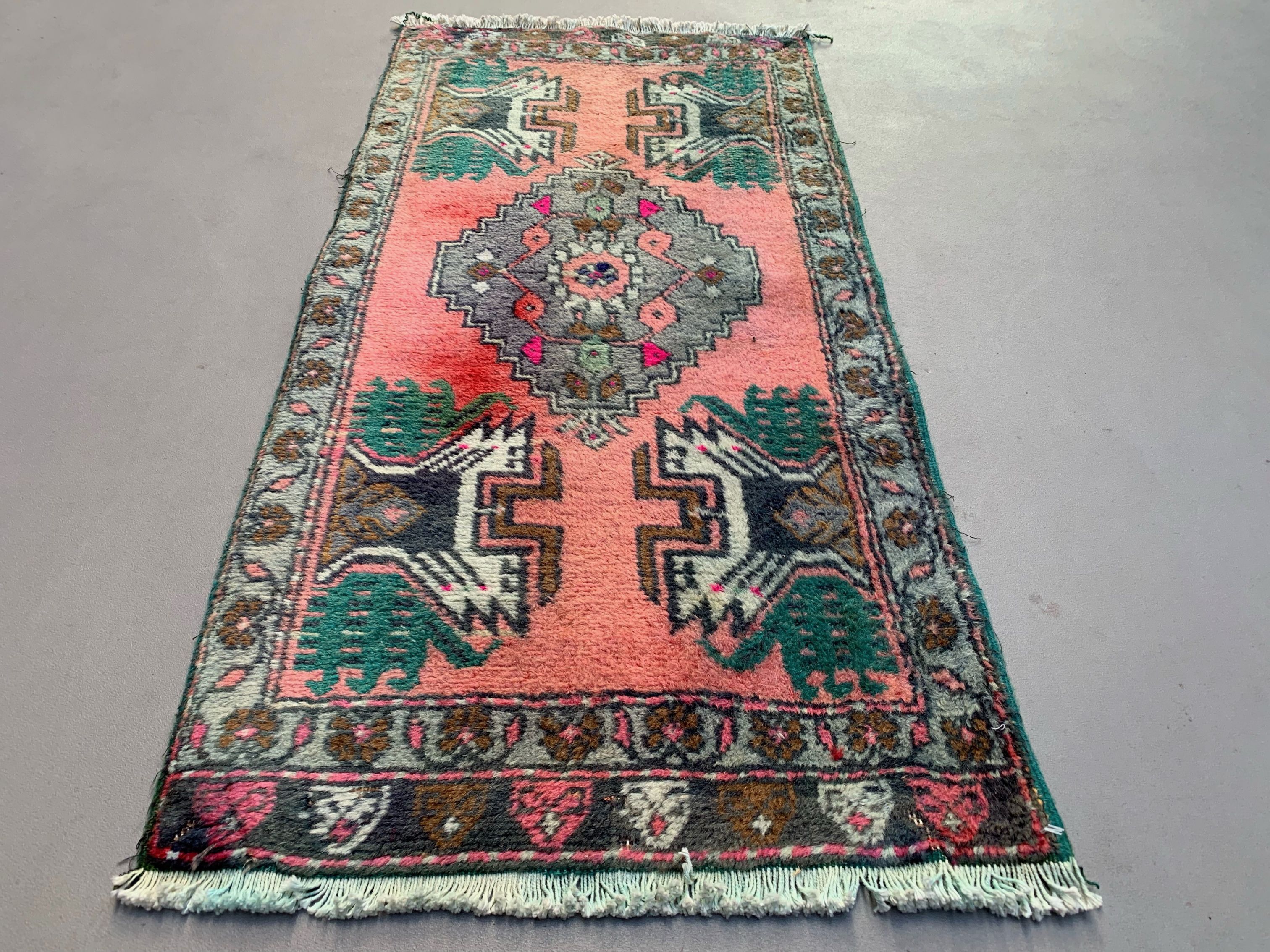 Small Vintage Turkish Rug 105x52 cm, Short Runner, Tribal, Shabby Chic