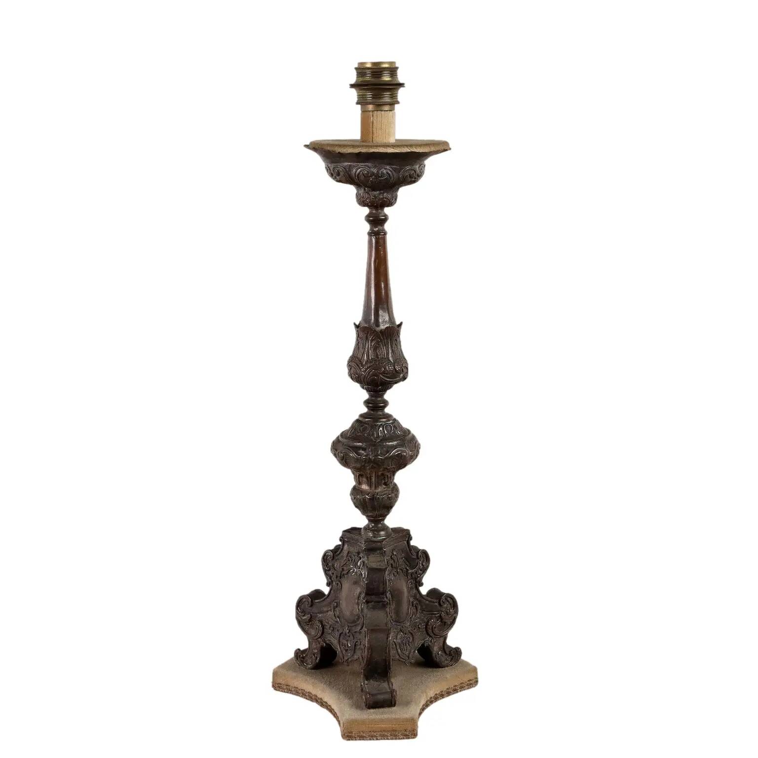 Antique candelabrum converted into a lamp, 18th-19th century.