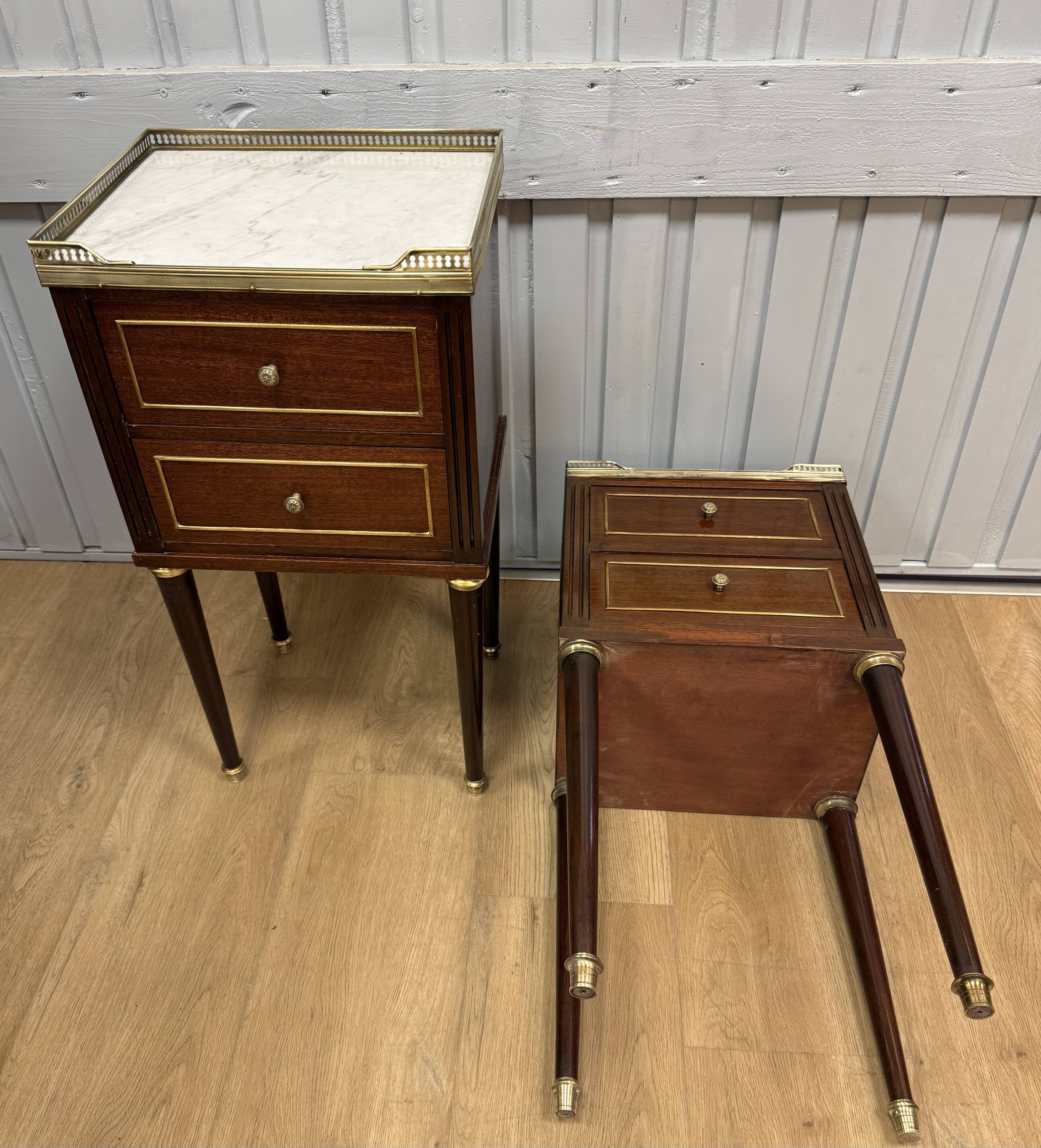 Pair of Louis XVI style bedside tables in mahogany