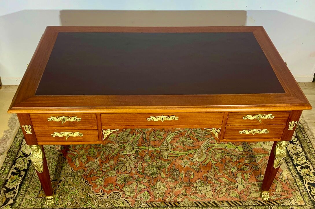 Empire style desk return from egypt double sided in mahogany and gilded bronzes year 1900
